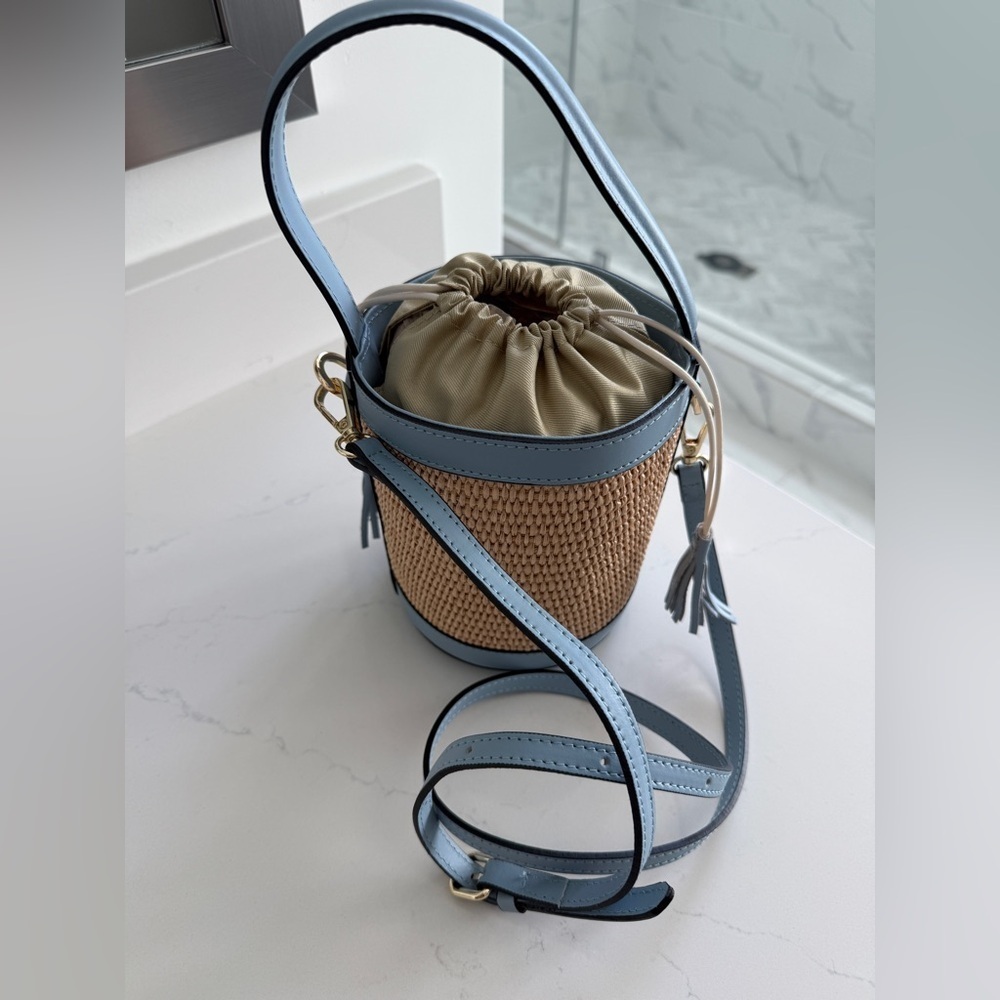 Light Blue Raffia Bucket Bag - Picture 1 of 4